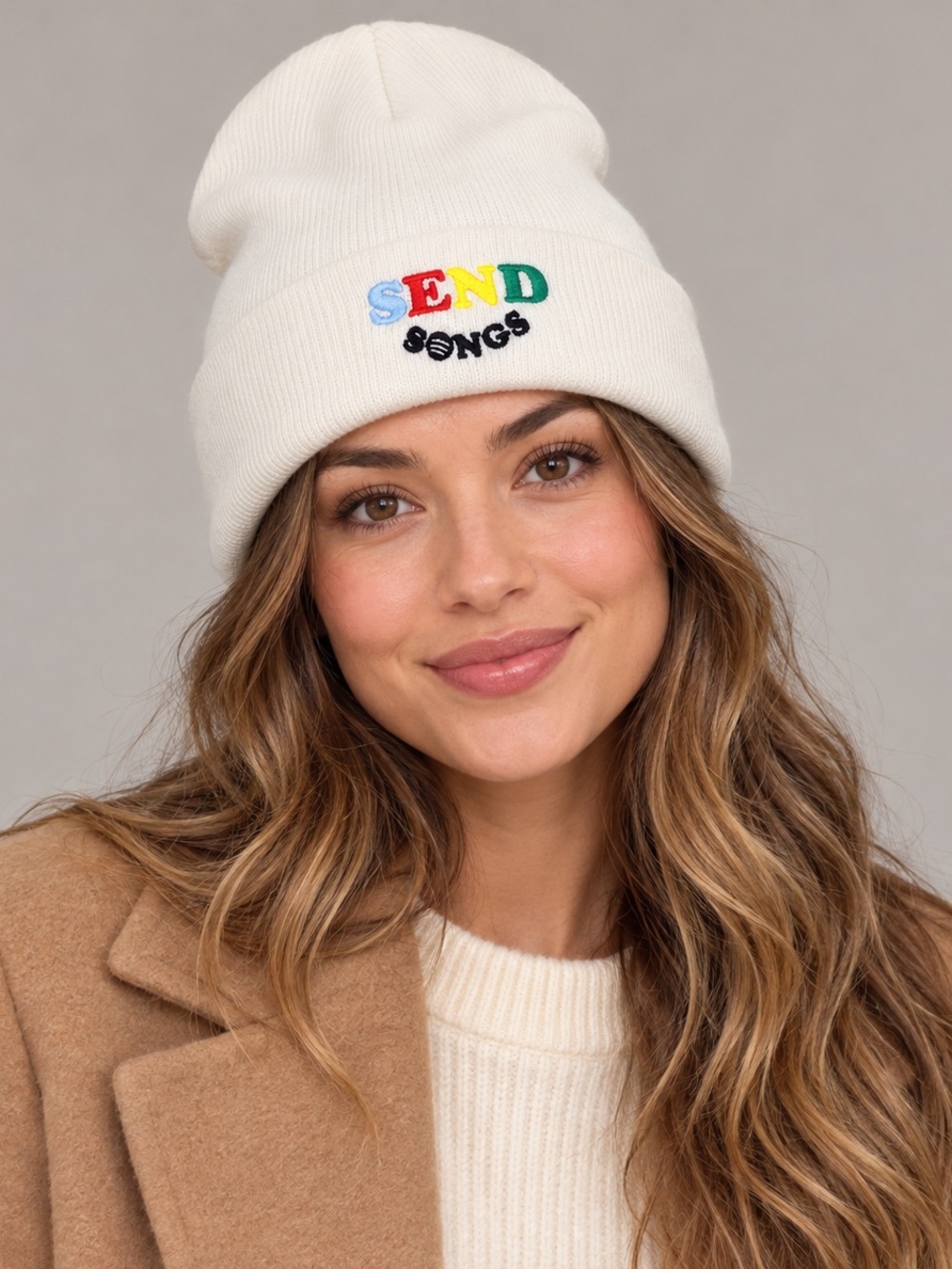 Madhappy x Spotify Send Songs Embroidered Cream Knit Beanie